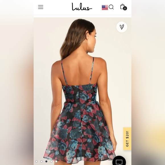 NWT Gorgeous Ideas Navy Blue Floral Organza Skater Mini Dress Size L - Picture 2 of 4